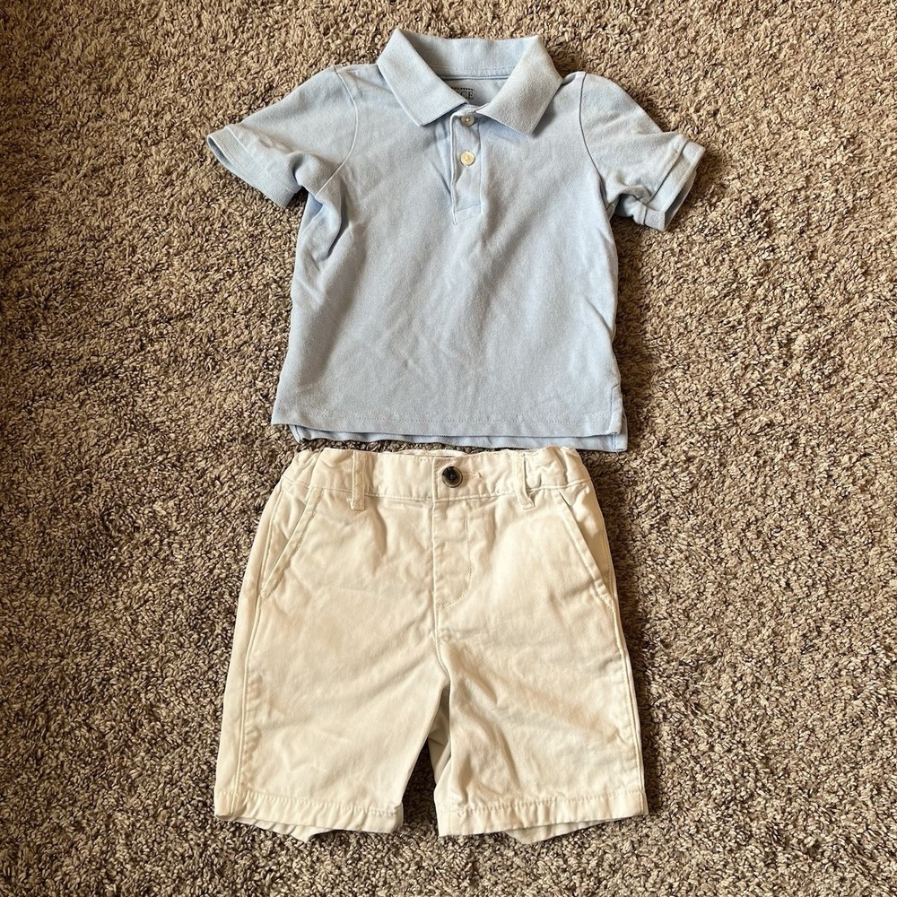 Children's Place 2-Piece Outfit Boys 3T Easter Spring Polo Shirt Khaki Shorts